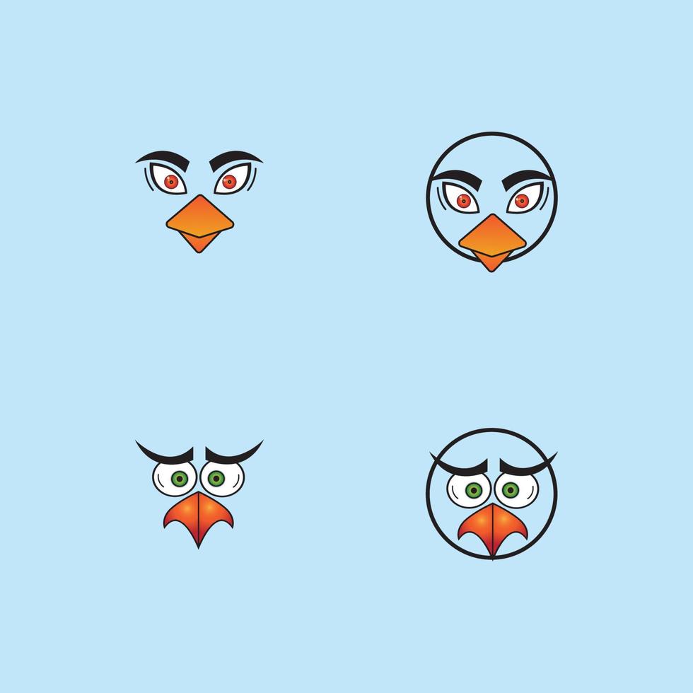 cartoon birdies face emoticon design vector