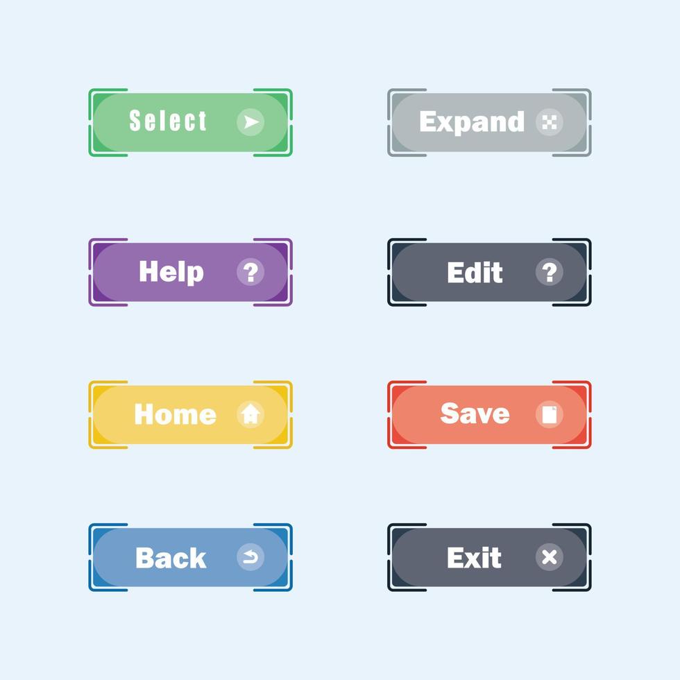 conjunto de vectores modernos de botones planos de moda. iconos para diseño web e interfaz