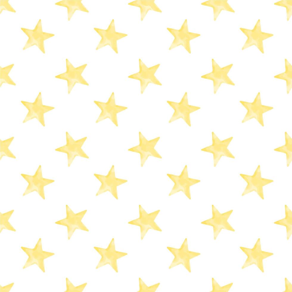 Seamless Pattern with yellow Stars on white background. Hand painted vector watercolor print for baby textile design or wrapping paper