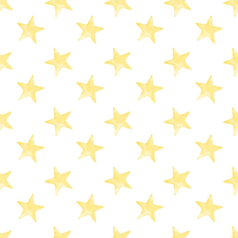 Seamless Pattern with yellow Stars on white background. Hand painted vector watercolor print for baby textile design or wrapping paper