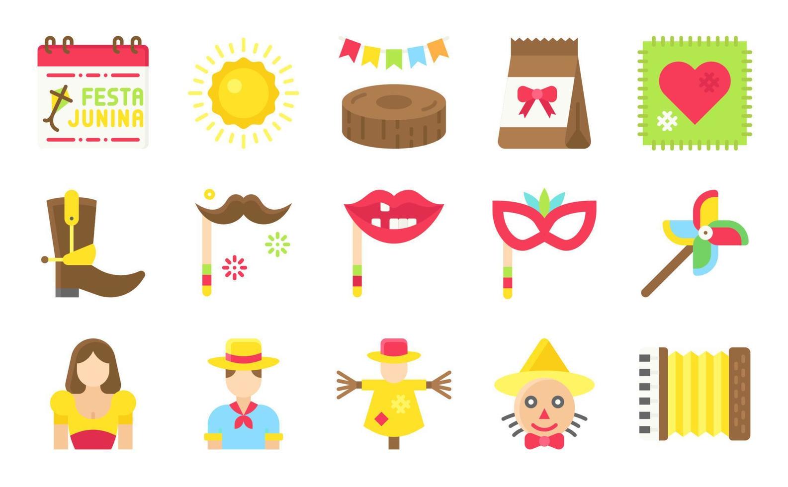 conjunto de iconos planos relacionados con festa junina vector