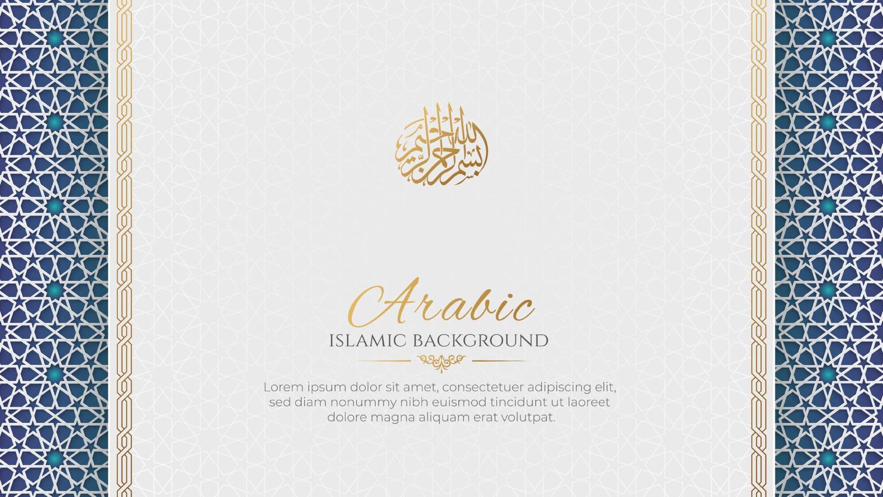 Arabic Islamic White and Golden Luxury Colorful Page Style Background with Arabic Pattern and Decorative Ornament Border Frame vector