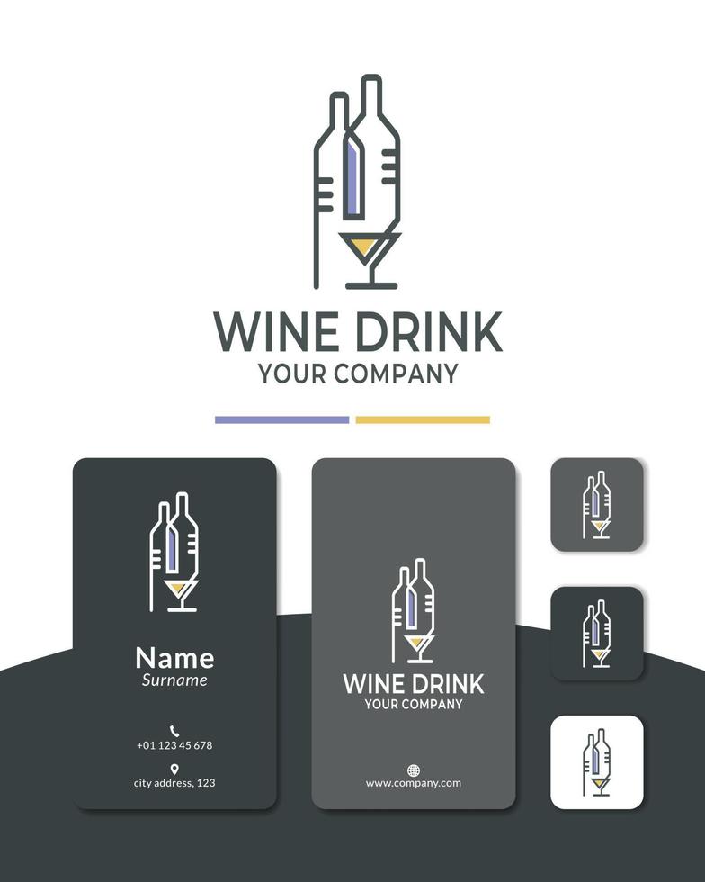 wine bottle and glass overlapping logo design vector. for restaurant vector