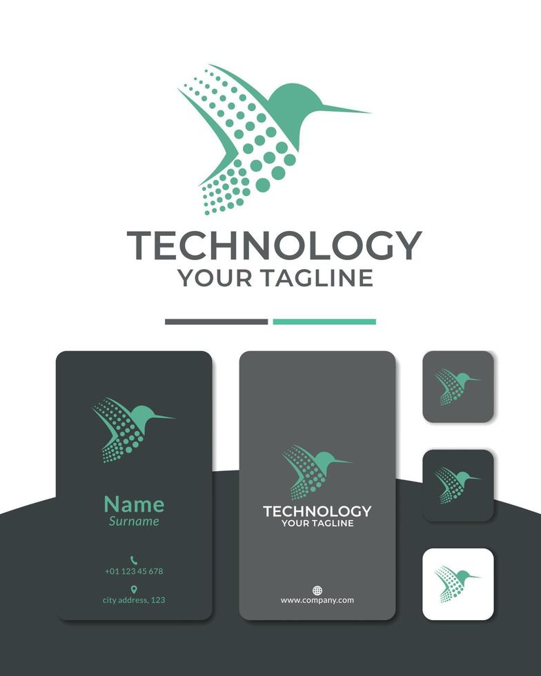 vector de diseño de logotipo de datos de colibrí, tecnología, conexión.