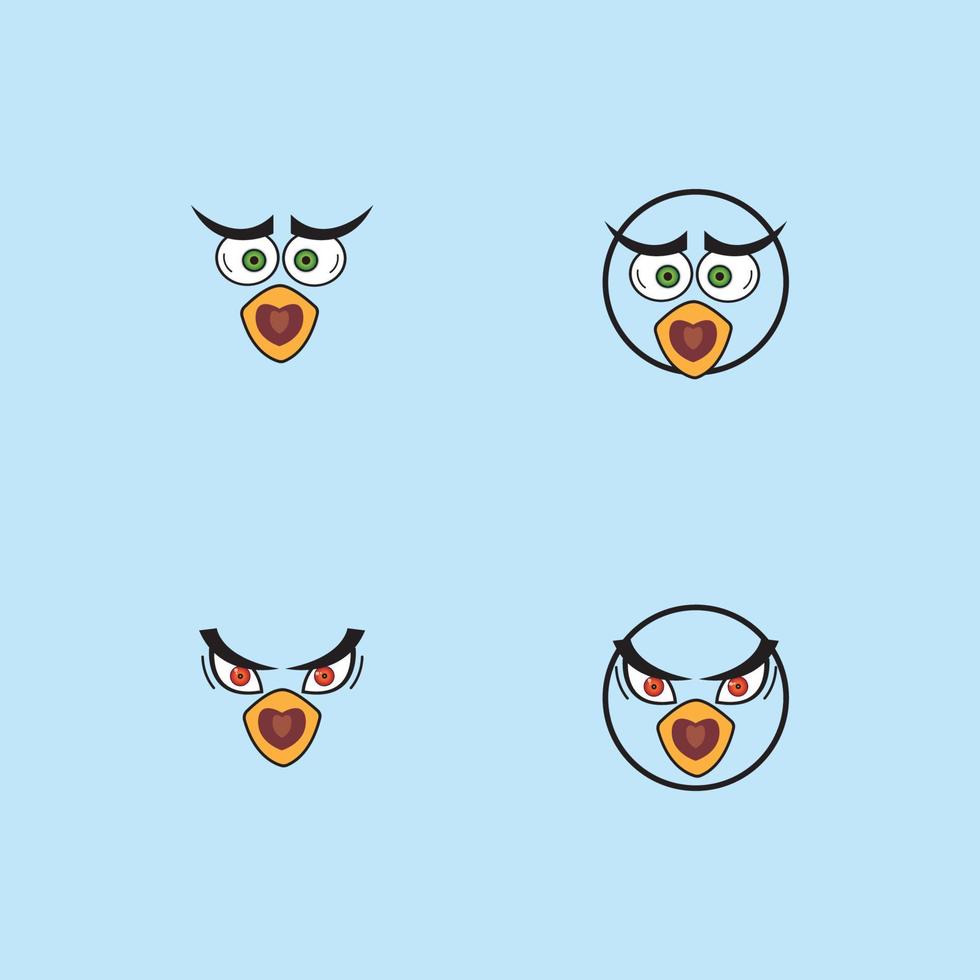 cartoon birdies face emoticon design vector