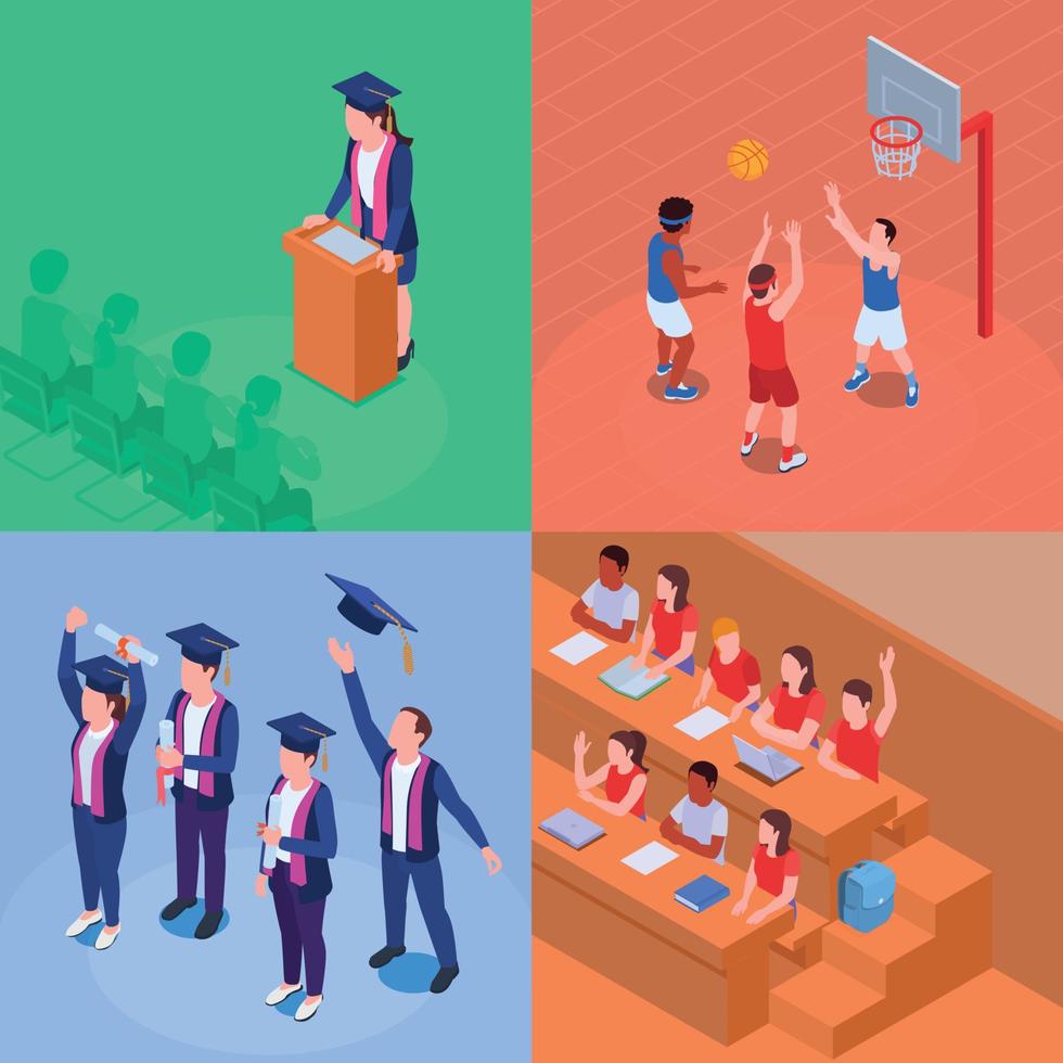 College Isometric 2x2 Set vector