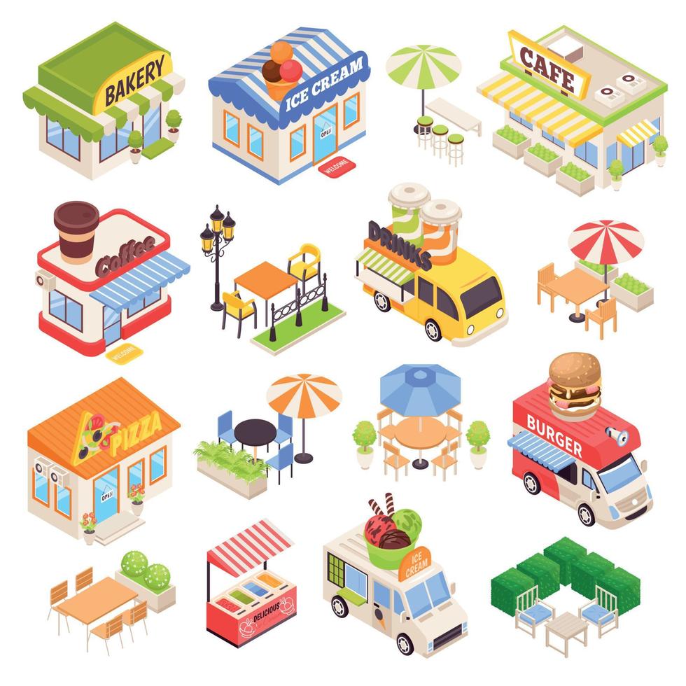 Isometric Street Cafe Set vector