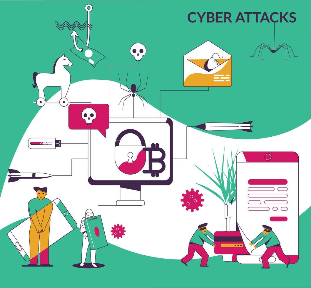 Cyber Attacks Flat Illustration vector