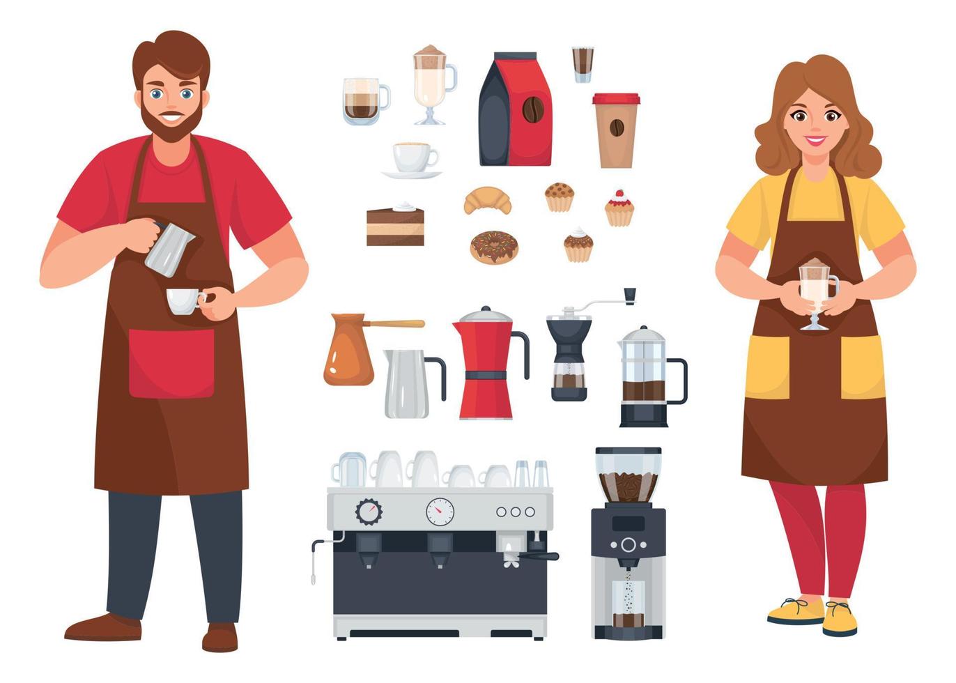 Barista Coffee Flat Set vector