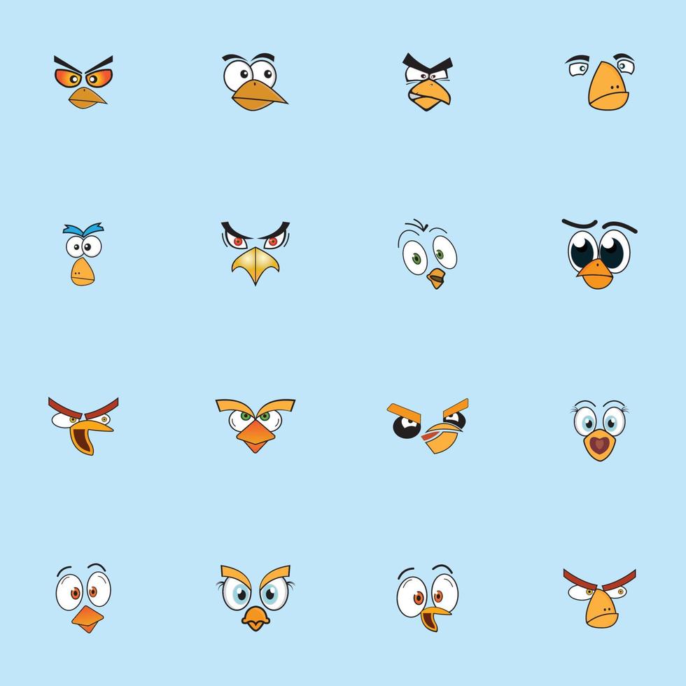 cartoon birdies face emoticon design vector