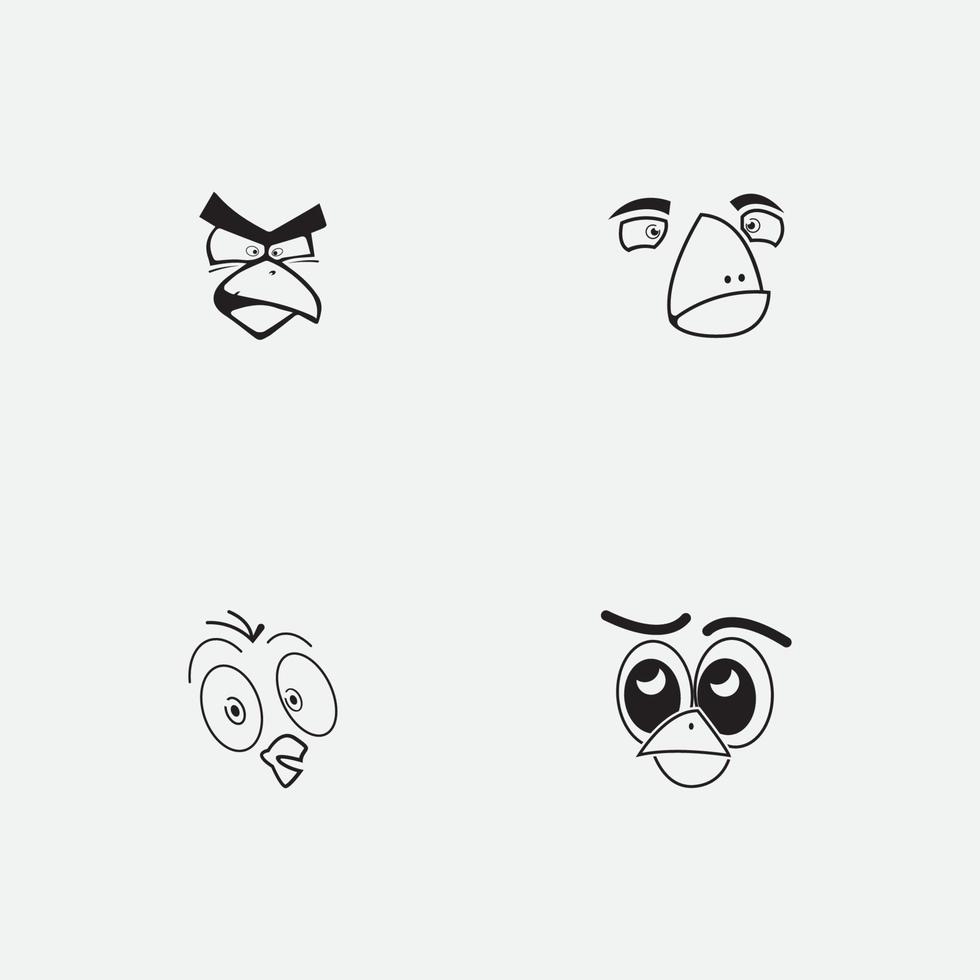 cartoon birdies face emoticon design vector