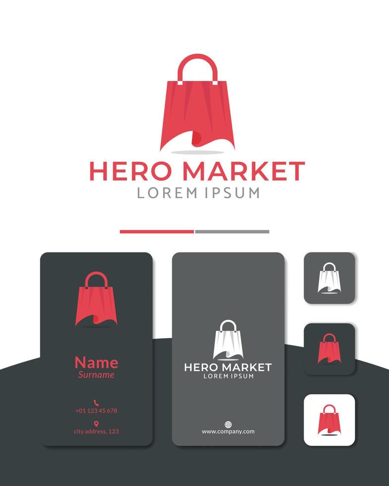 vector de diseño de logotipo de mercado de héroes, bolsa, capa