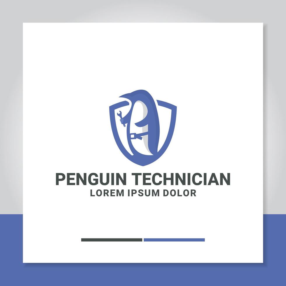 penguin technician logo design vector for service, workshop, plumbing