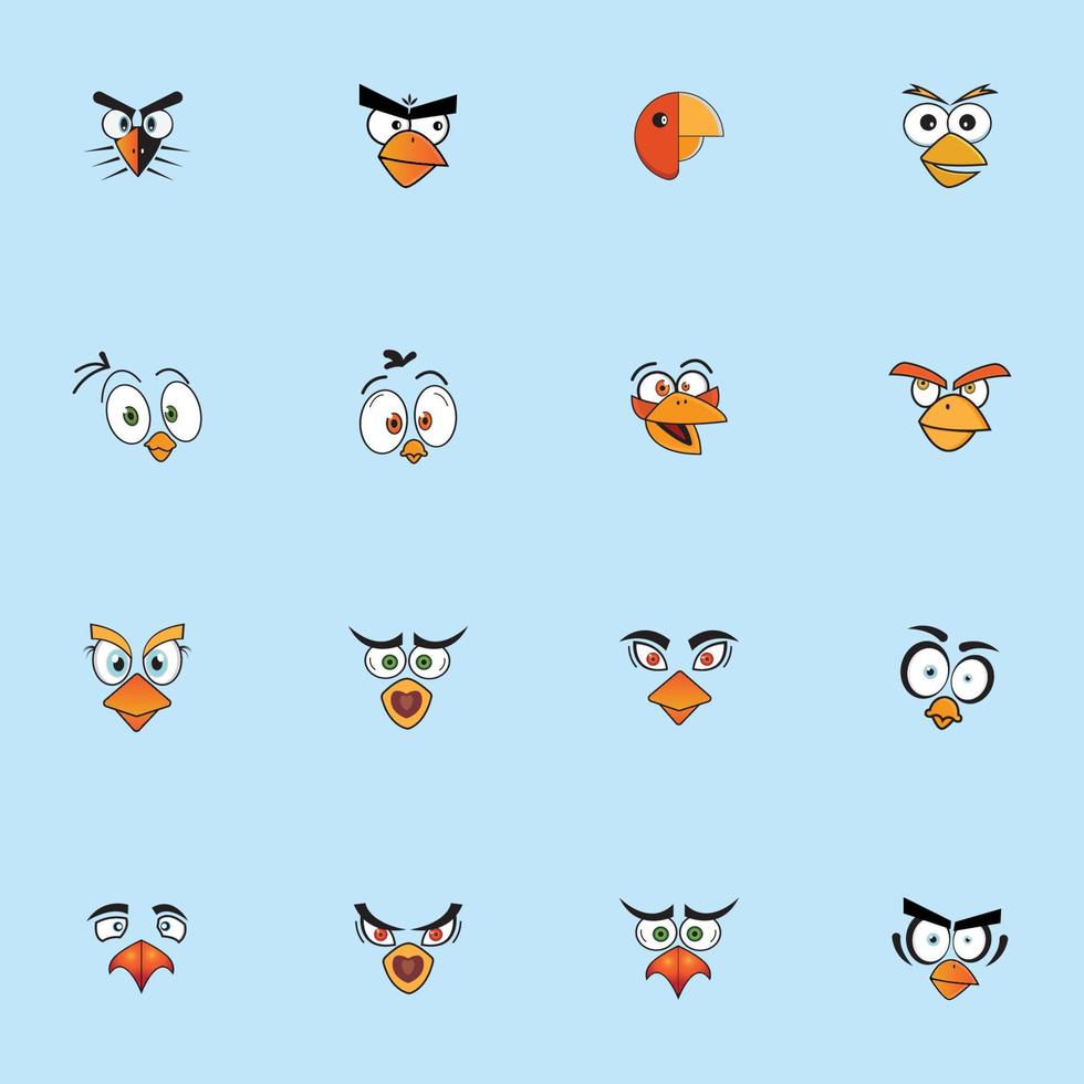 cartoon birdies face emoticon design vector