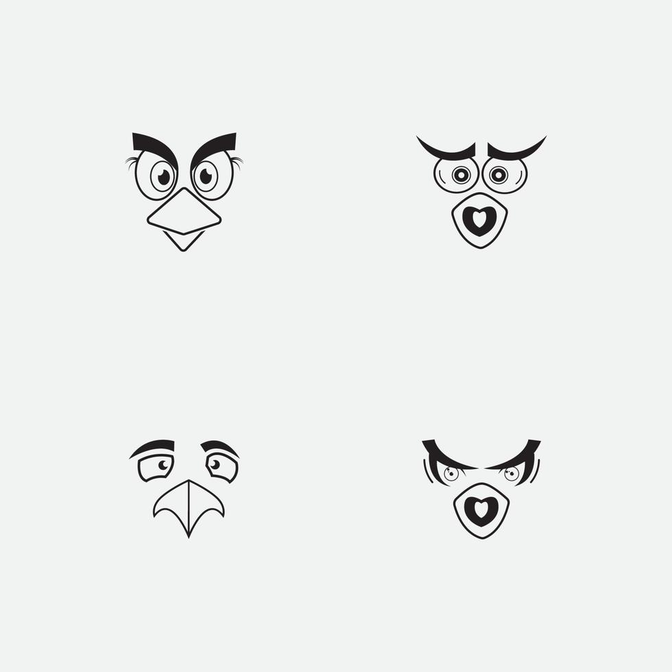 cartoon birdies face emoticon design vector