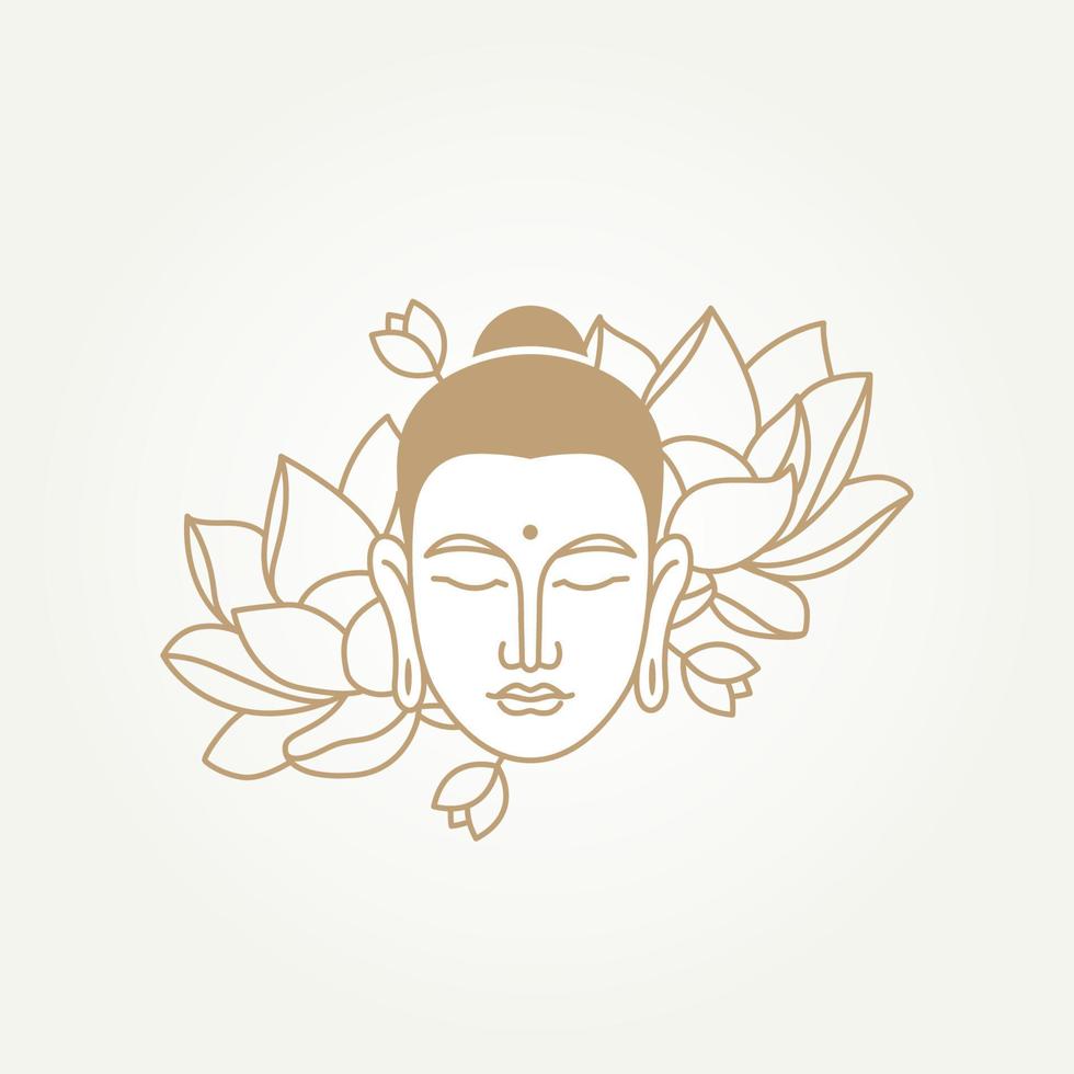 cabeza de buda aislada con diseño de ilustración vectorial de plantilla de arte de línea simple de flor de loto. spa monoline minimalista, relajación, concepto de logotipo de icono de meditación zen vector