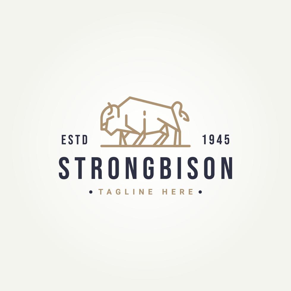 strong bison simple line art logo icon template vector illustration design