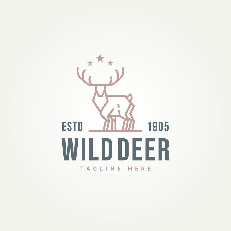 wild deer simple line art logo icon template vector illustration design. minimalist elk, moose, antlers with star symbol logo concept