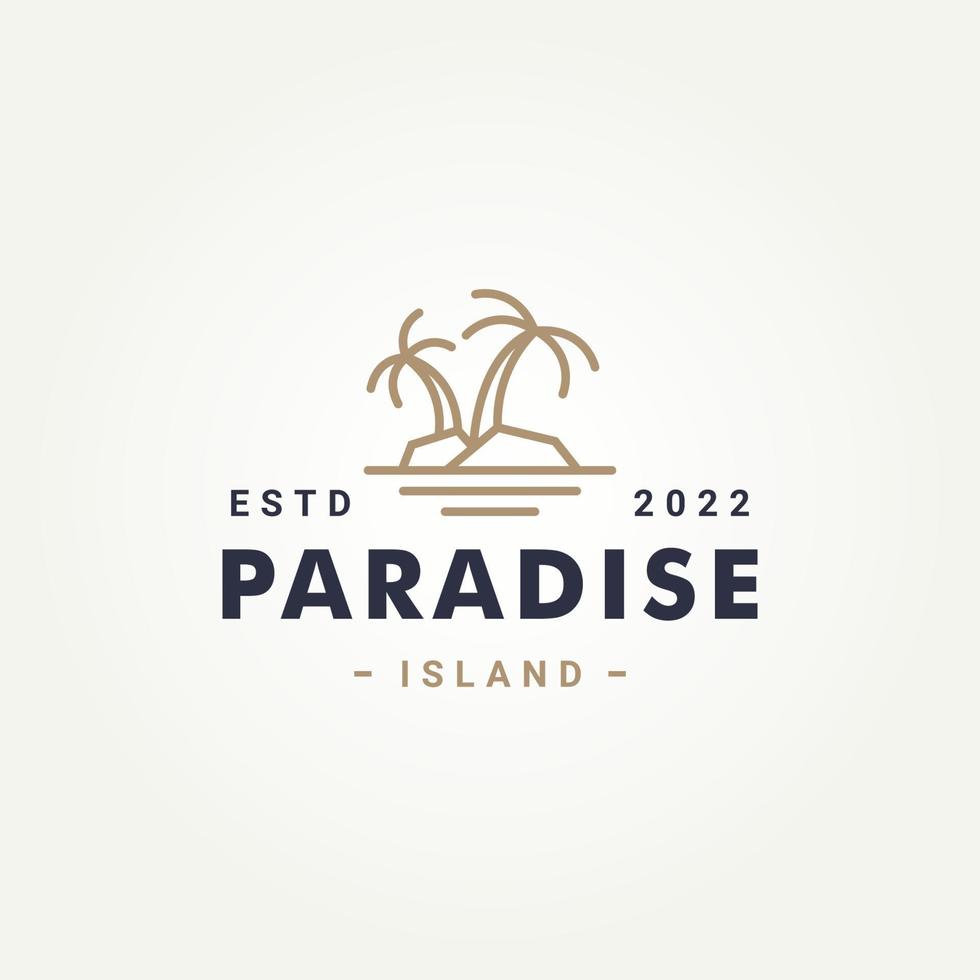 paradise island simple line art logo template vector illustration design. minimalist elegant beach island with pine tree logo concept