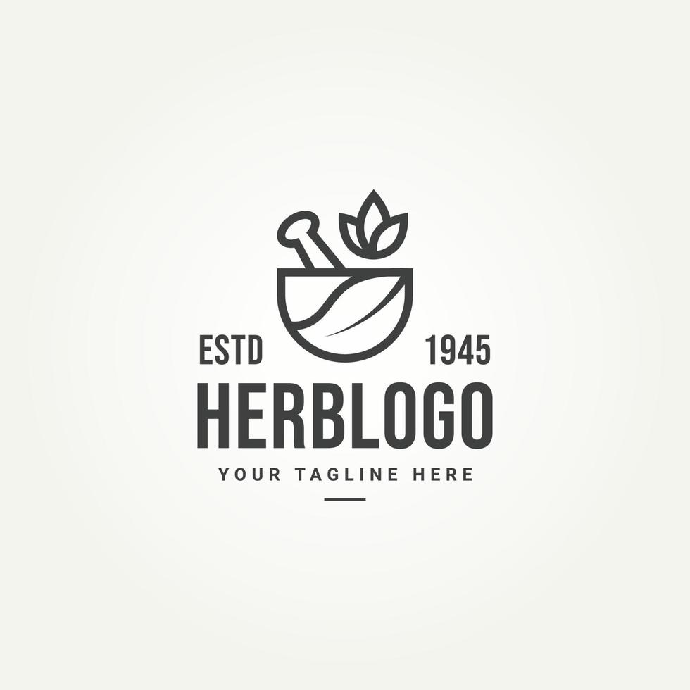 minimalist isolated natural herb line art badge logo template vector illustration design. simple mortar pestle leaf bowl alternative medicine pharmacy emblem logo concept