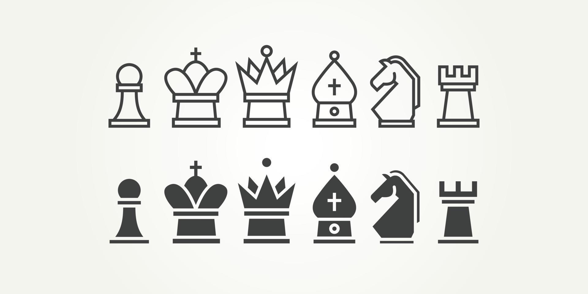 colección minimalista de elementos de diseño de piezas de ajedrez para el diseño de ilustraciones vectoriales de plantillas de logotipos de iconos de aplicaciones de juegos. simple rey, reina, torre, obispo, caballero, empeñar vector