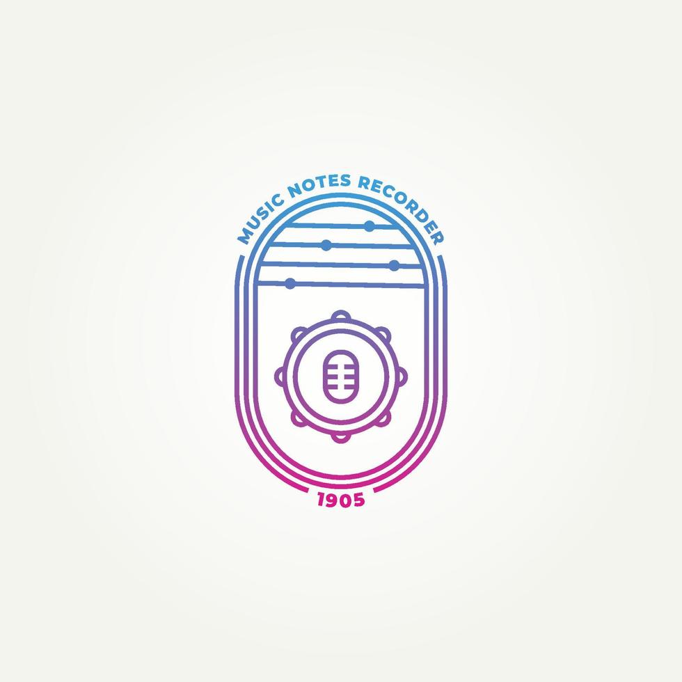 minimalist music chart notes badge line art icon logo template vector illustration design. simple music recorder  emblem logo concept