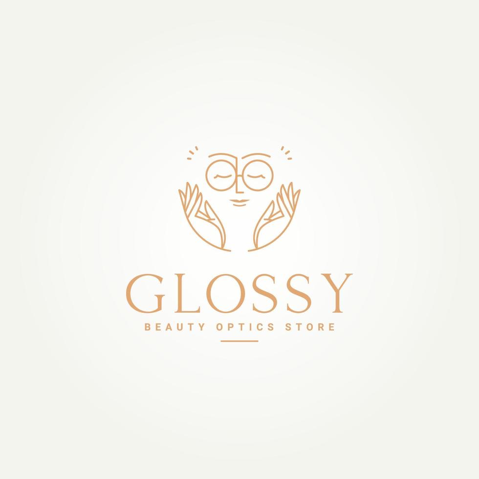 minimalist optics shop woman line art icon logo template vector illustration design. simple modern woman's face with eyeglasses logo for glasses shop logo or optical salon logo