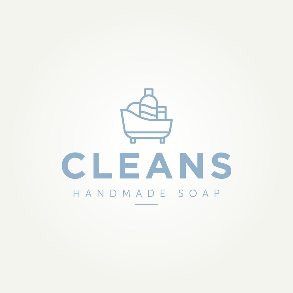 handmade soap in the bathtub simple line art logo template vector illustration design. minimalist spa, body care, handmade soap symbol icon logo concept