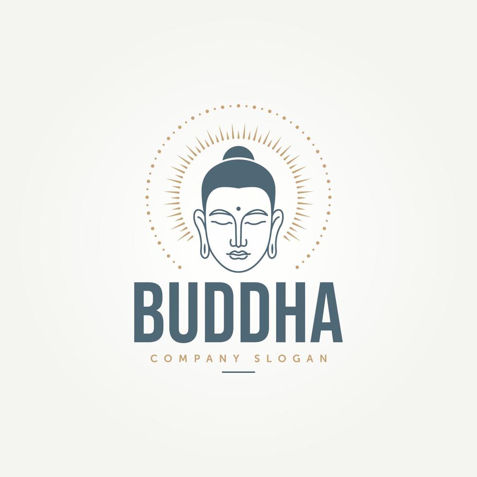 buddha's head with mandala design element simple line art logo template vector illustration design. minimalist monoline meditation, spirituality, religion symbol icon logo concept