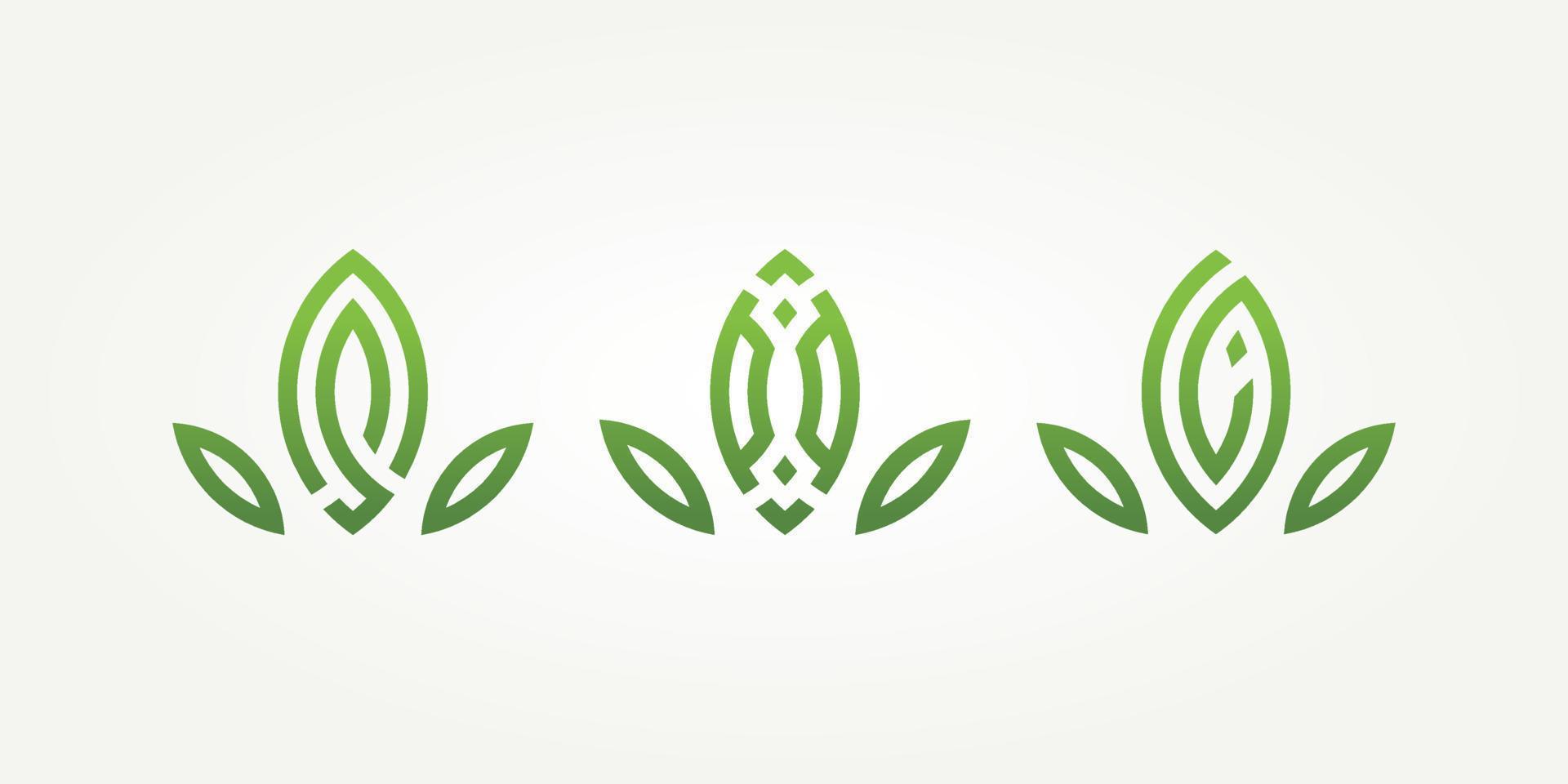 conjunto de diseño de ilustración vectorial de plantilla de logotipo de icono de arte de línea simple de naturaleza de hoja verde. ecología abstracta minimalista, jardín, concepto de logotipo de la naturaleza vector