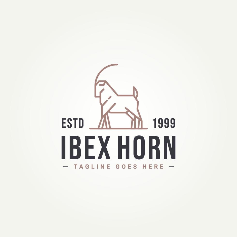 Big Horn ibex diseño de ilustración vectorial de plantilla de icono de logotipo de arte de línea simple. cabra montés minimalista con cuernos largos vector