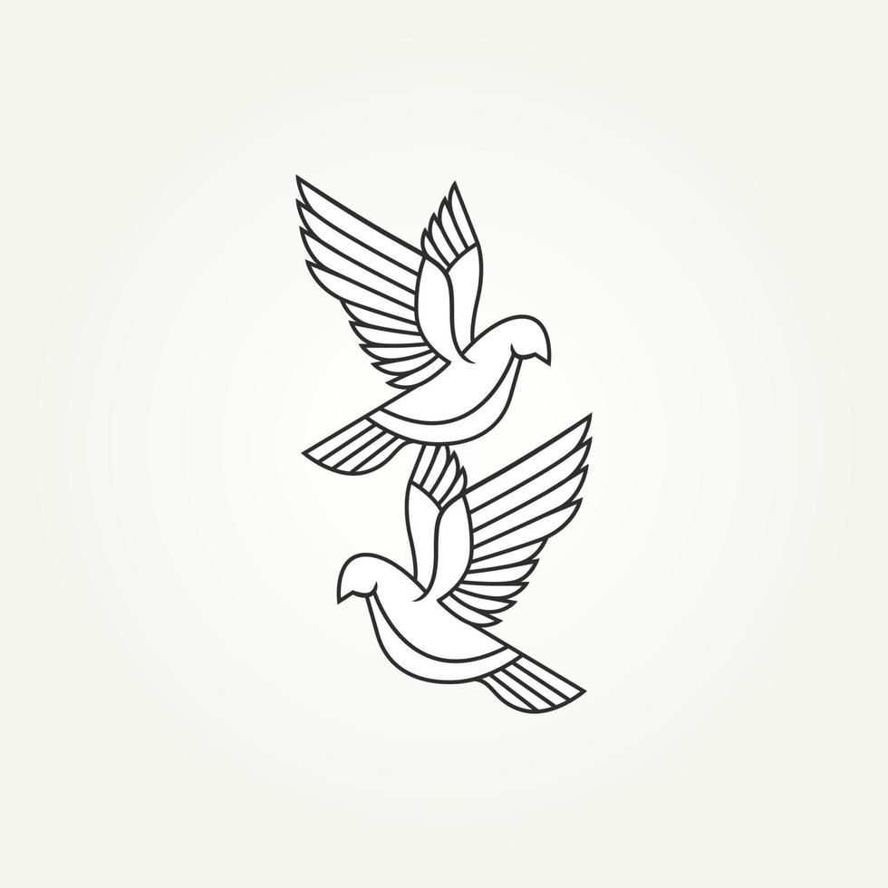 mecanógrafo Mus poco navegando dos palomas o una pareja de palomas diseño de ilustración  vectorial de plantilla de logotipo de arte de línea simple. minimalista dos  pájaros romántico, deshierbe, concepto de matrimonio 8441853 Vector en