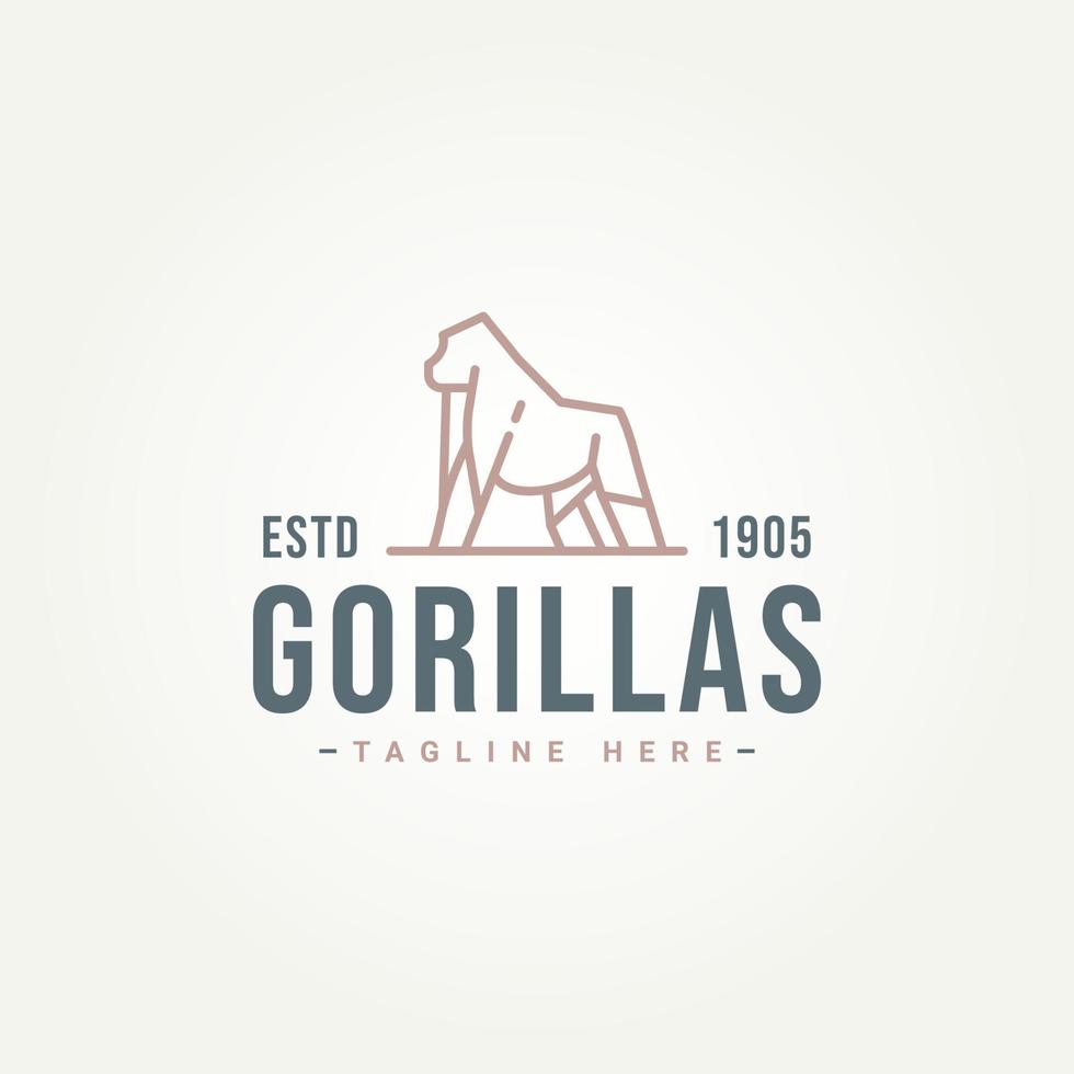 big strong gorilla simple minimalist line art logo icon template vector illustration design