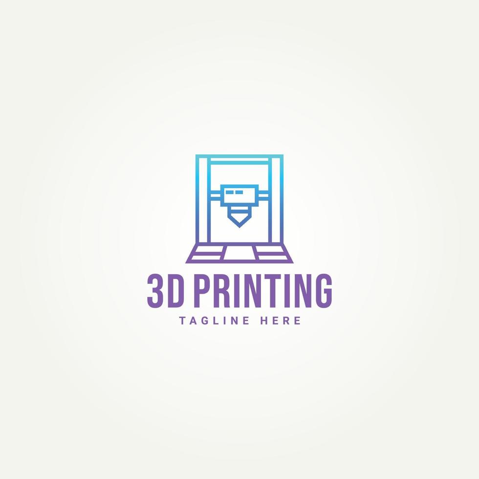 3d printing simple line art logo icon template vector illustration design. simple illustration of production 3d printing concept