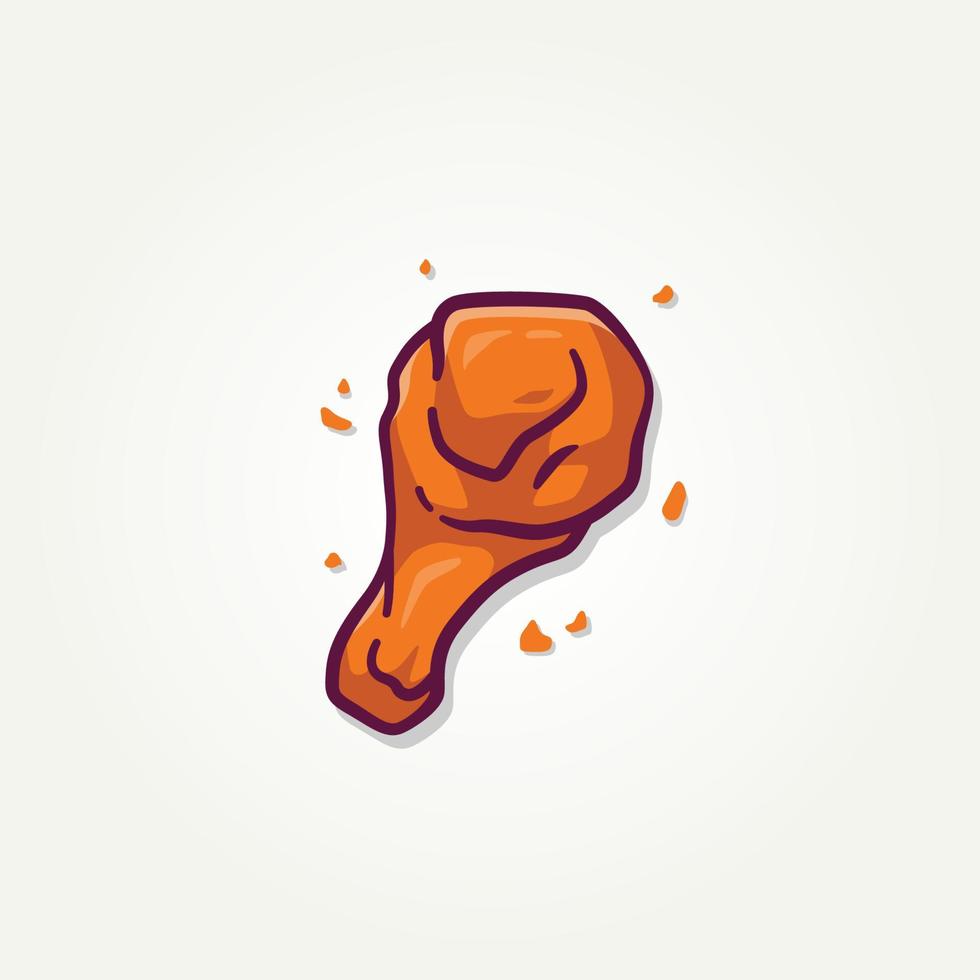 ilustración de pierna de pollo frito crujiente diseño de ilustración de vector de icono plano. diseño plano de pierna de pollo frito de comida rápida