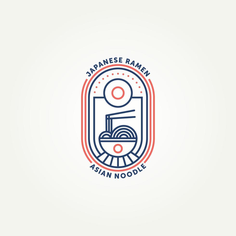 minimalist japanese ramen noodle line art badge logo template vector illustration design. simple asian noodle Illustration logo concept