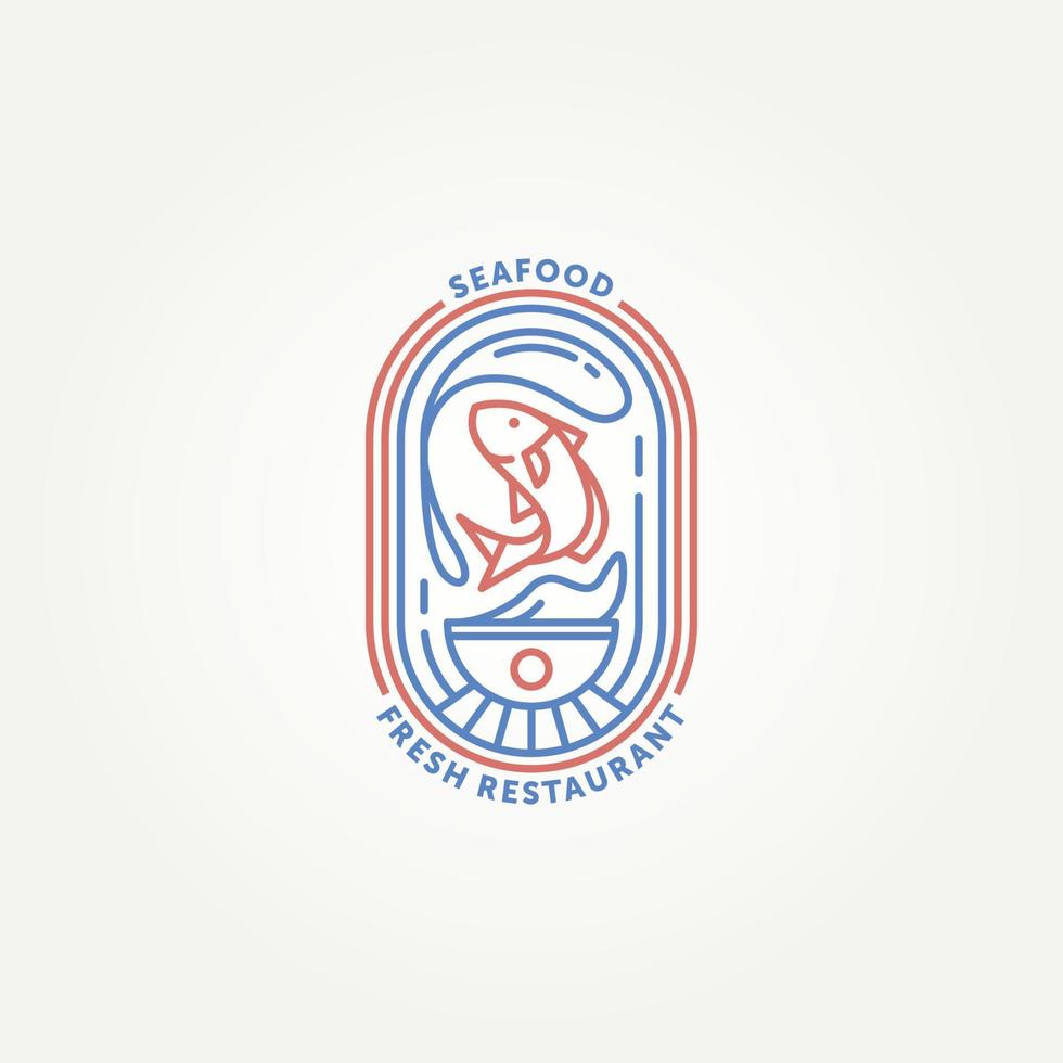 minimalist seafood sushi line art badge logo template vector illustration design. simple japanese traditional cuisine emblem logo concept