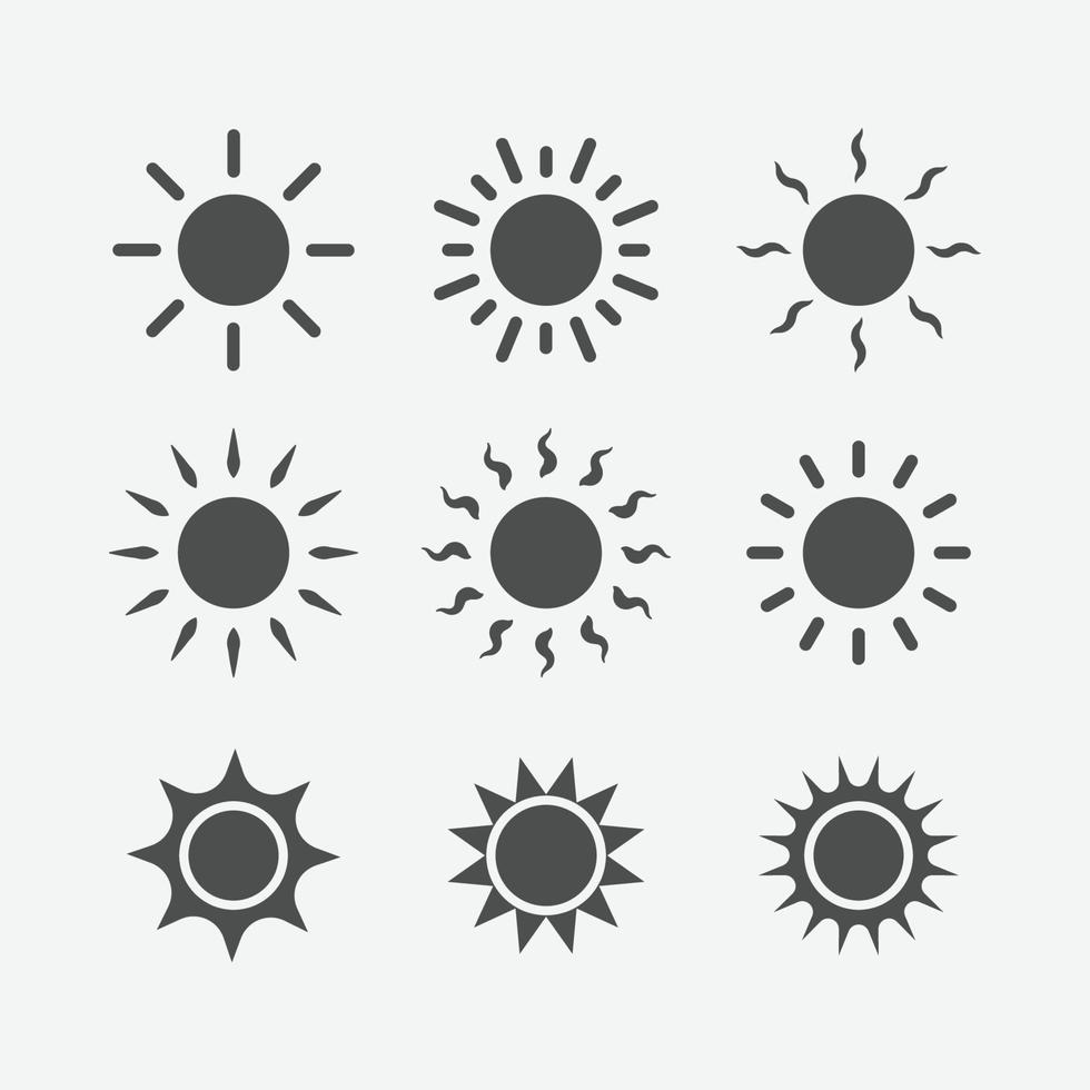 Yellow sun vector icon set. Isolated sunshine icon vector design.