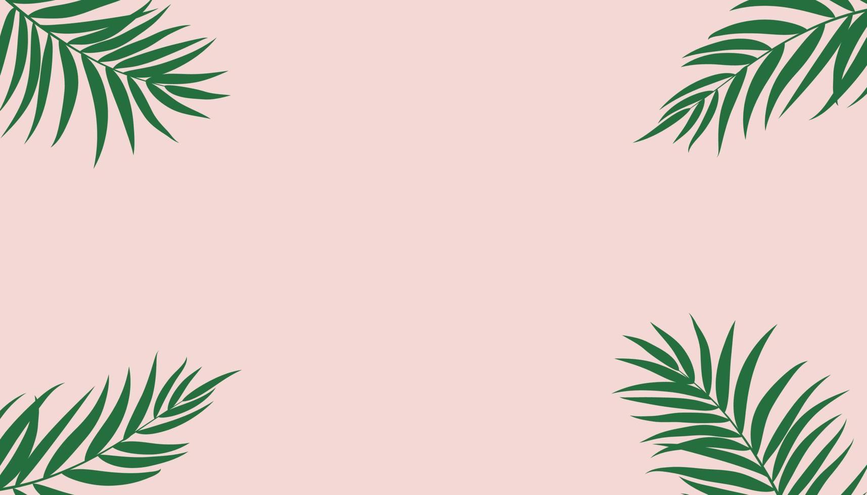 Tropical leaves on pink background. Flat lay top view. vector