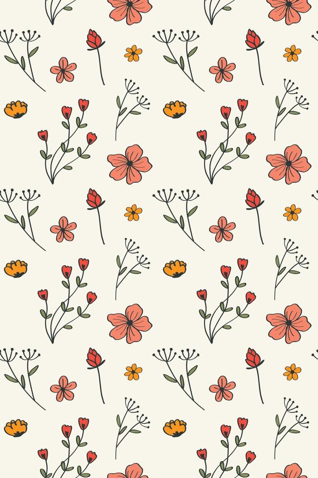 Abstract floral seamless pattern drawn. Modern style seamless floral pattern, light simple spring background. Vector illustration