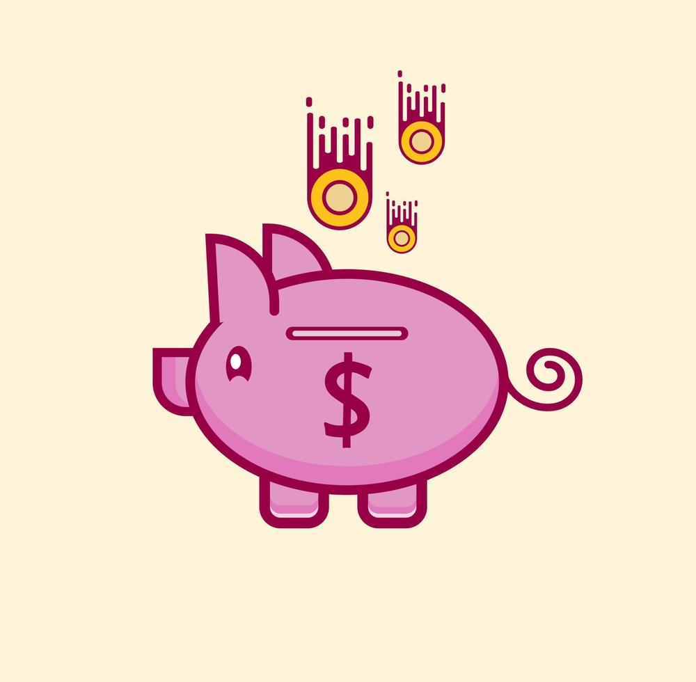 Pig piggy bank with coins vector illustration in flat style. The concept of saving or save money or open a bank deposit. The idea of an icon of investments in the form of a toy pig piggy bank.