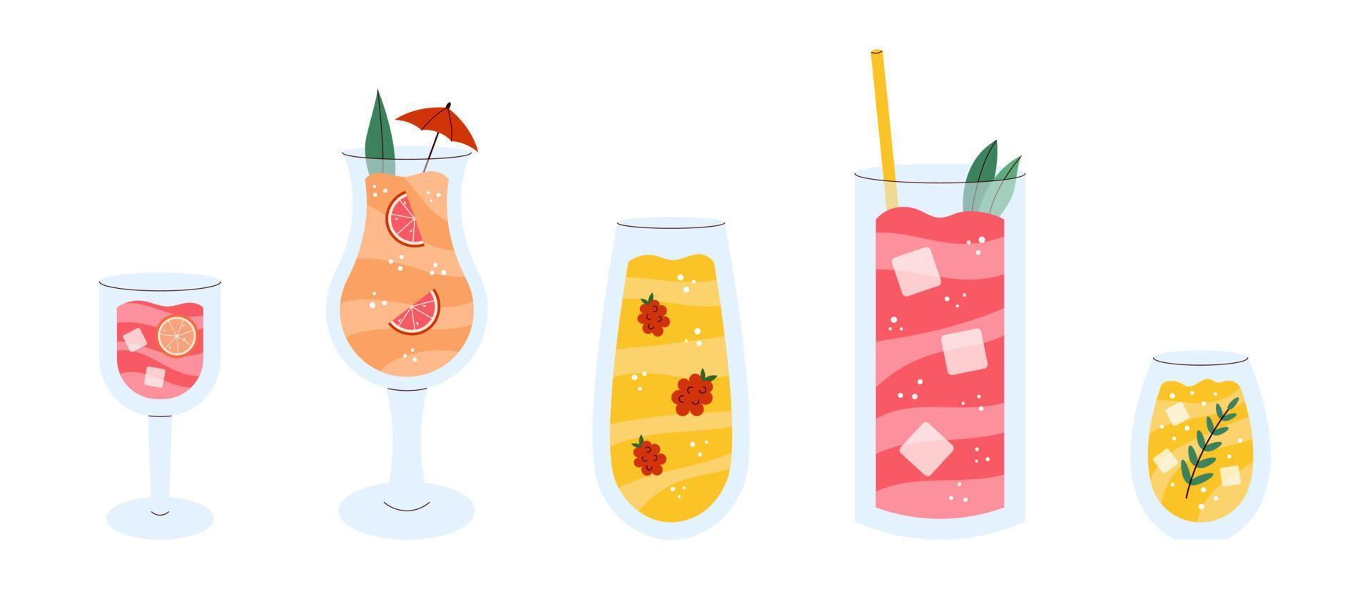 Set of colorful refreshing cocktails vector