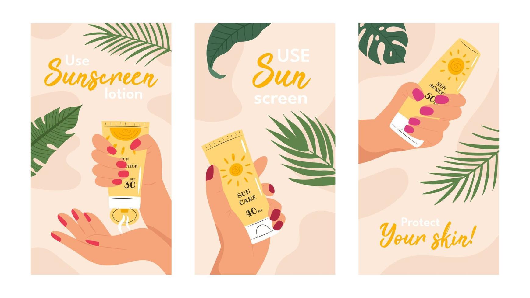 Use sunscreen stories template vector