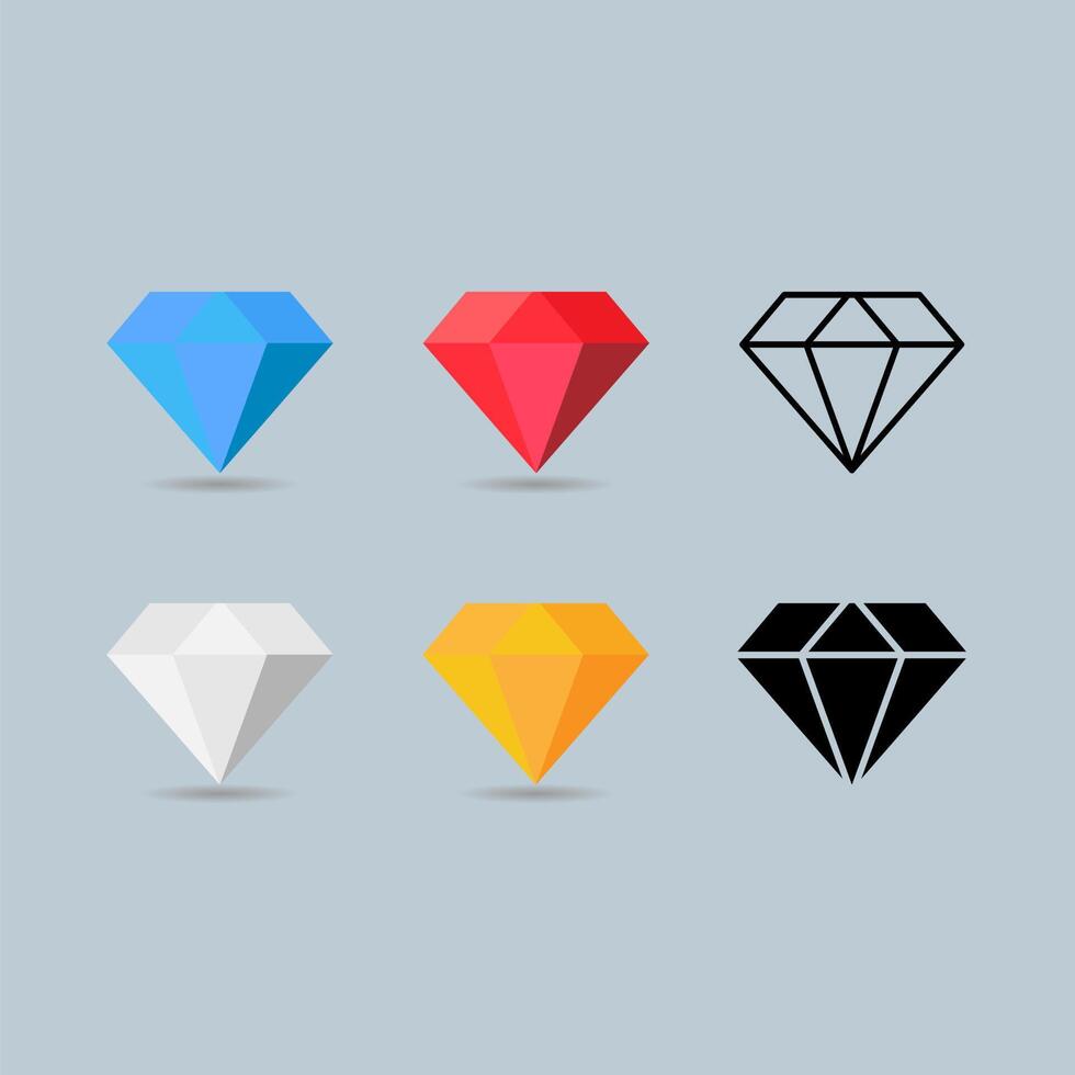 conjunto de iconos de diamantes. Ilustración de vector de diseño de contorno plano