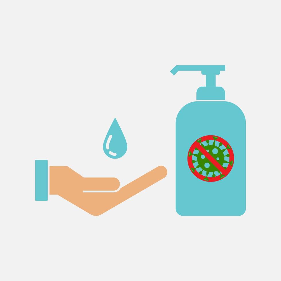 Washing hand with sanitizer liquid soap vector illustration