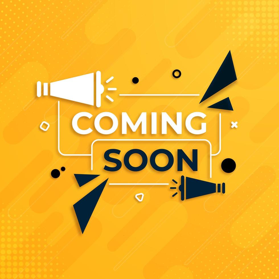 Coming soon with megaphone design on abstract background vector