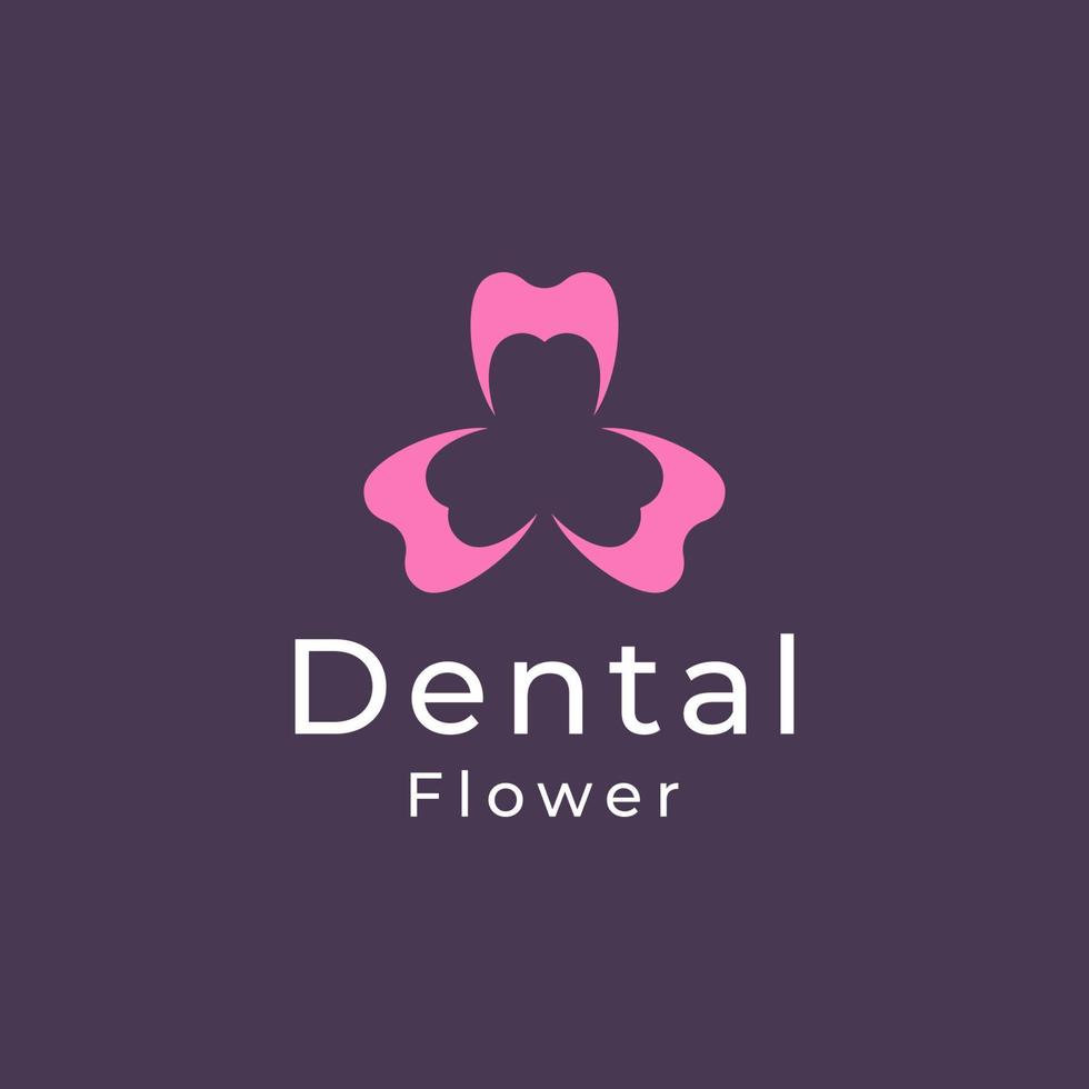 clínica dental con vector de logotipo de flor