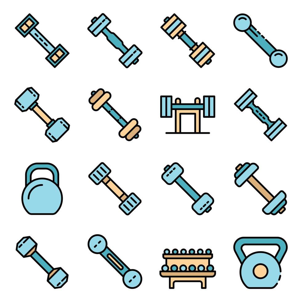 Dumbell icons set line color vector