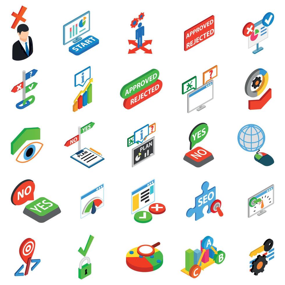 Answer icons set, isometric style vector