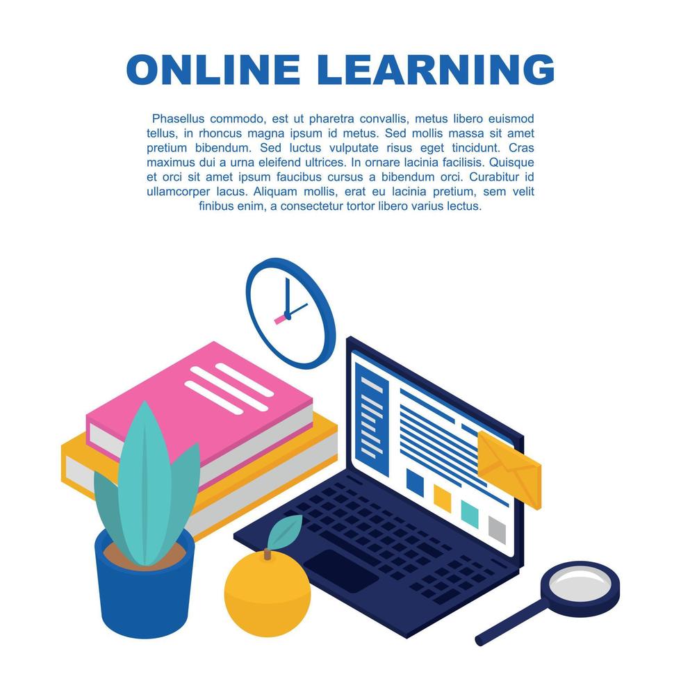 Online learning concept banner, isometric style vector